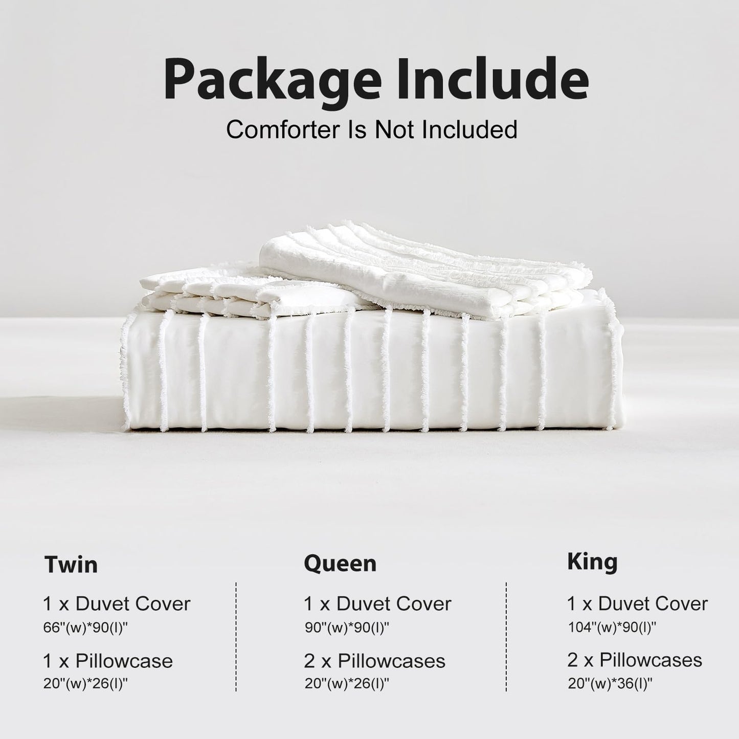 WARMDERN White Boho Duvet Cover Set King Size, Striped Textured Duvet Cover Tufted Bedding Set, 3 Pcs Ultra Soft Washed Microfiber Duvet Cover with Zipper Closure (King, White)