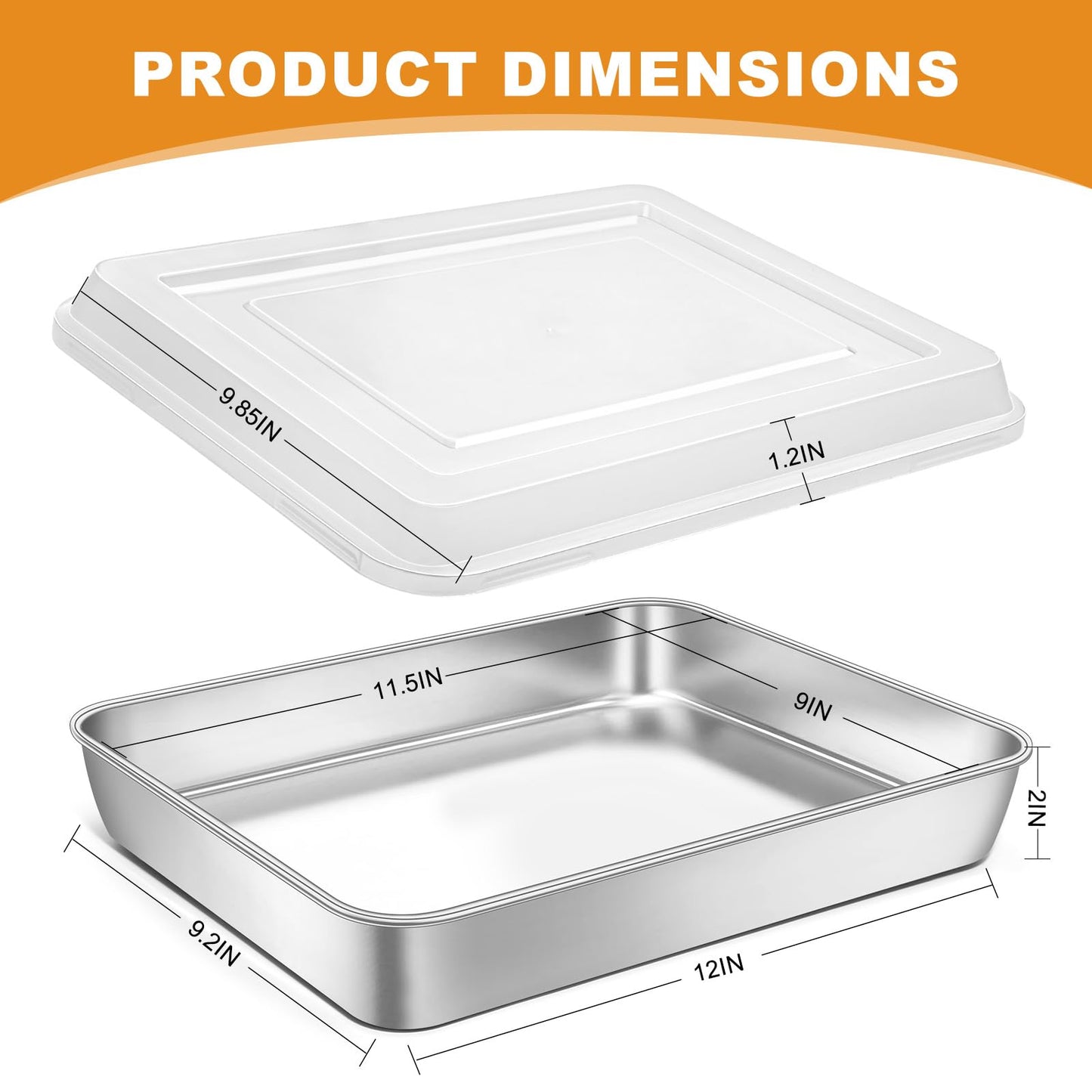 Blingco Stainless Steel Baking Pan with Lid, 12⅓ x 9¾ x 2 Inch Deep Rectangle Cake Pans with Cover for Cakes, Brownies, Cookies, Deep Side & Heavy Duty,Dishwasher & Fridge & Oven Safe(2 Pans + 2 Lids)