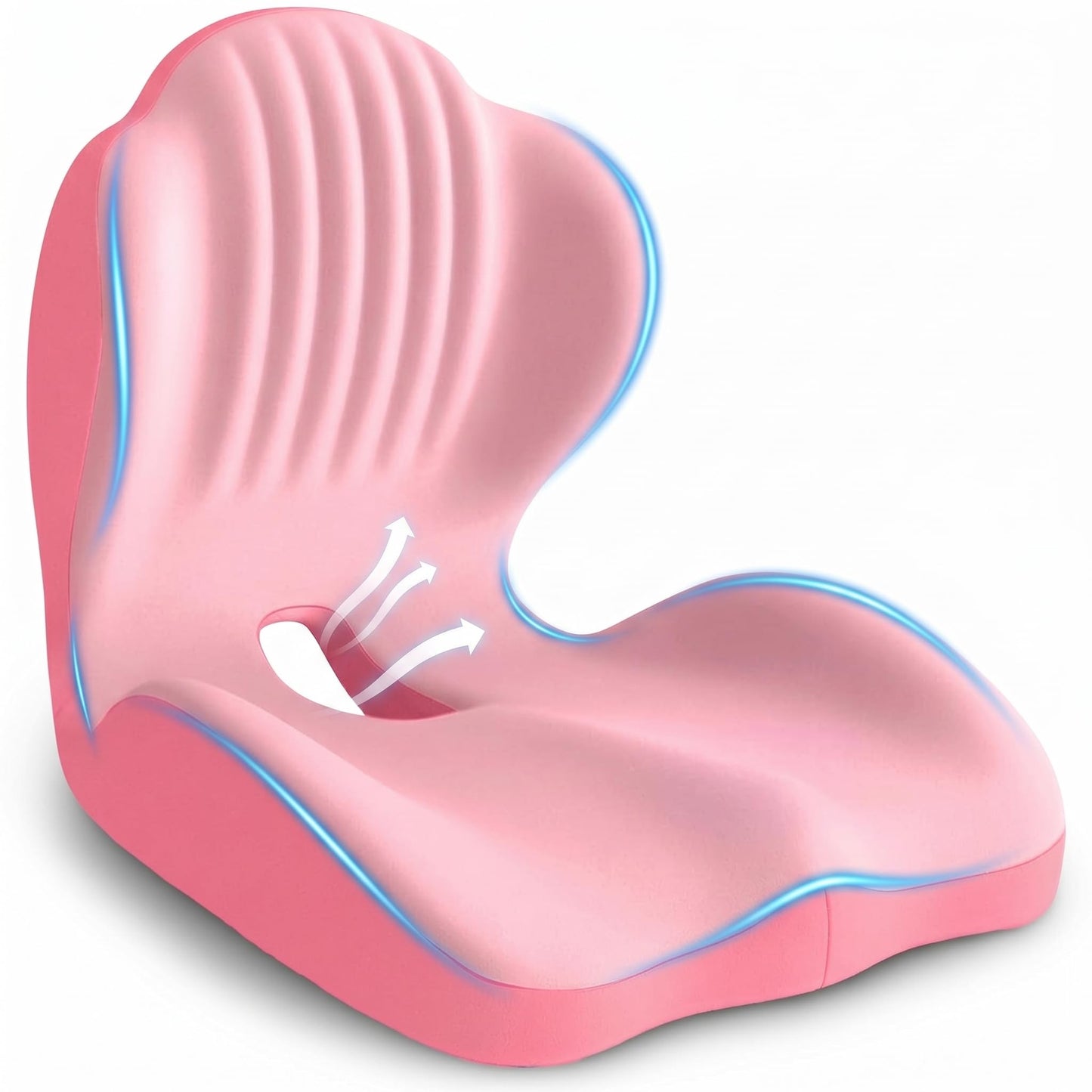 Ergonomic Office Chair Seat Cushion, L-Shaped Memory Foam Coccyx Cushion for Tailbone Pain Relief, Orthopedic Car Seat Cushion with Lumbar Support & Cutout Hollow for Sciatica & Back Pain (Pink)