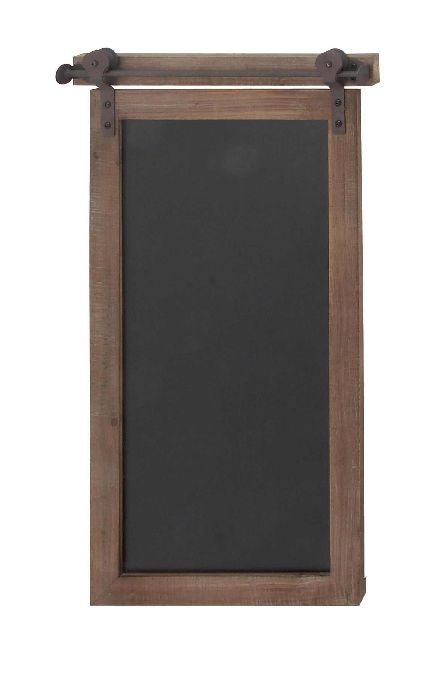 Deco 79 Wood Sign Home Wall Decor Chalkboard Wall Sculpture with Barn Door Inspired Top, Wall Art 16" x 2" x 28", Brown