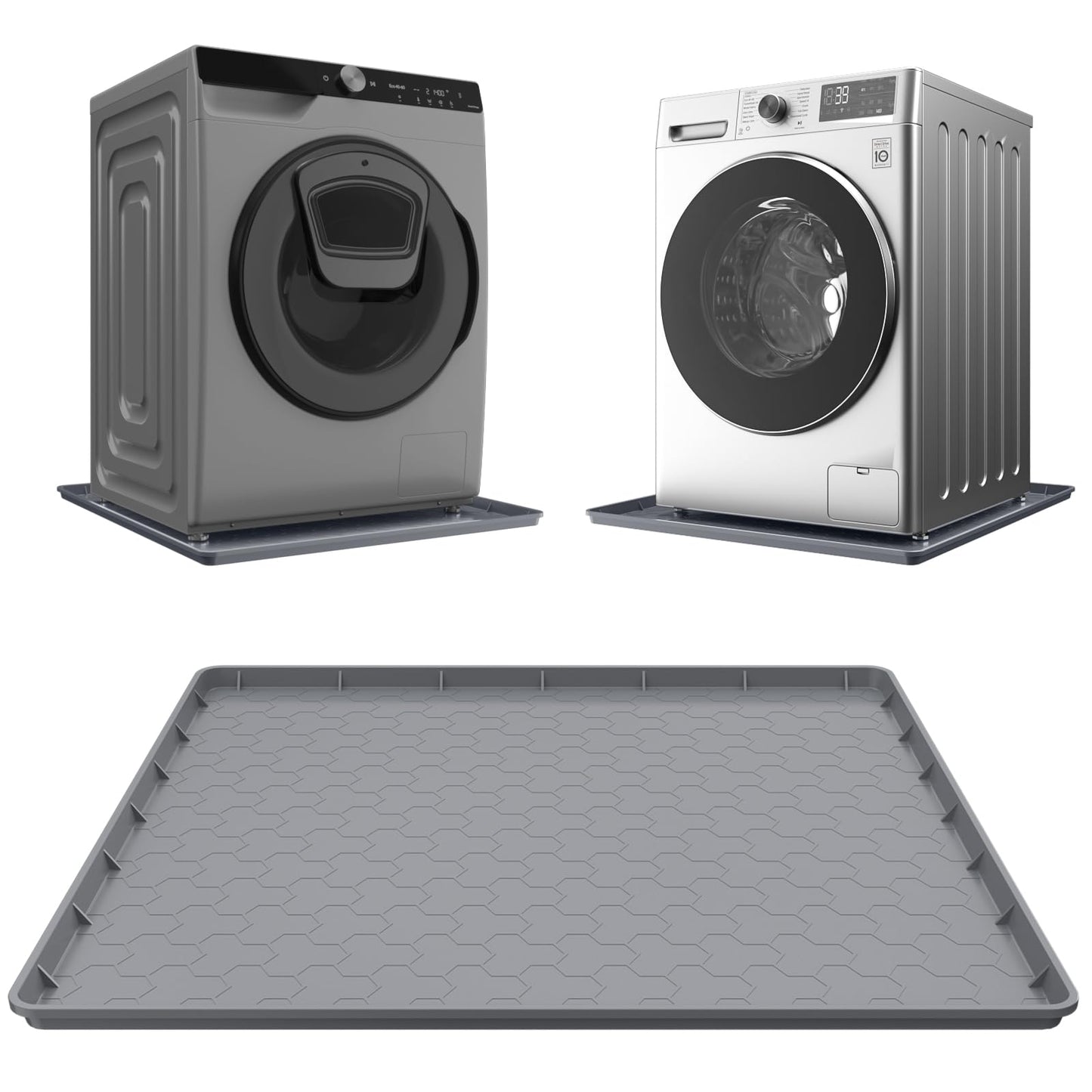 Washing Machine Drain Pan Silicone Mat, Thickened Large 30" X 28" Non-Slip Waterproof Washer Drip Tray, Raised Edge Mat for Under Dryer or Washer, Anti-Vibration,Floor Leak Protector for Laundry Room