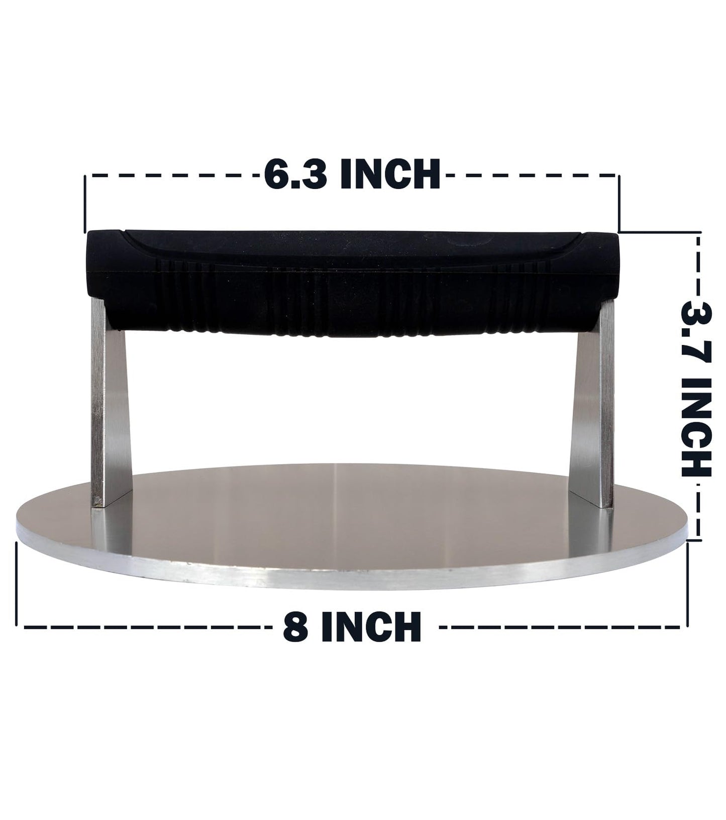 Manucode Stainless Steel Burger Smasher 3.25 LB – 8 Inch Steak Weight for Smash Burgers, Bacon, Sandwiches | Dishwasher Safe, Preheatable Protein Press with Silicone Handle | Commercial BBQ Tool