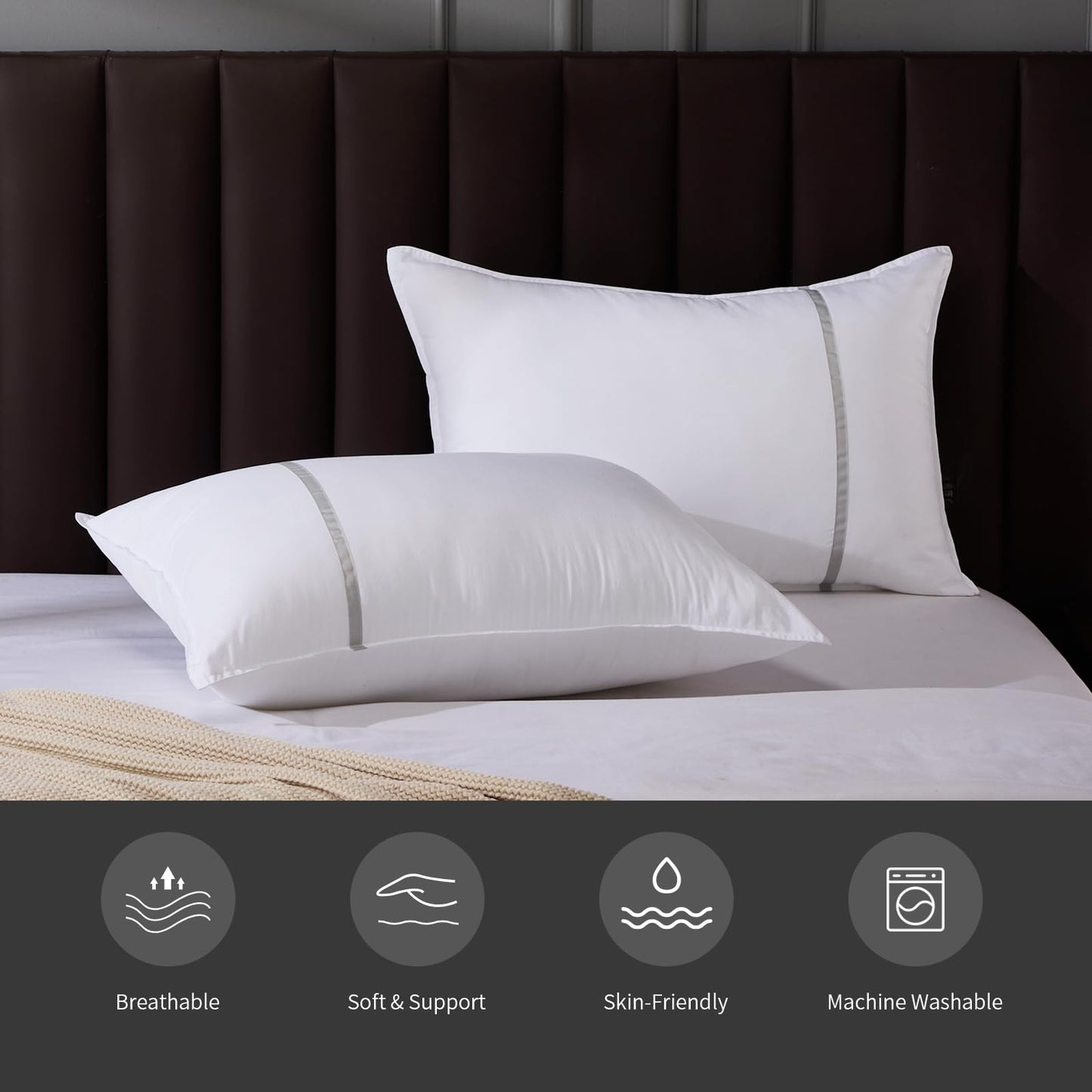 MUFEW Bed Pillows Standard Size Set of 2, Medium Firm Hotel Pillows for Sleeping, Cooling Pillows for Side & Back Sleepers, Down Alternative Filling, 20 x 26 Inches