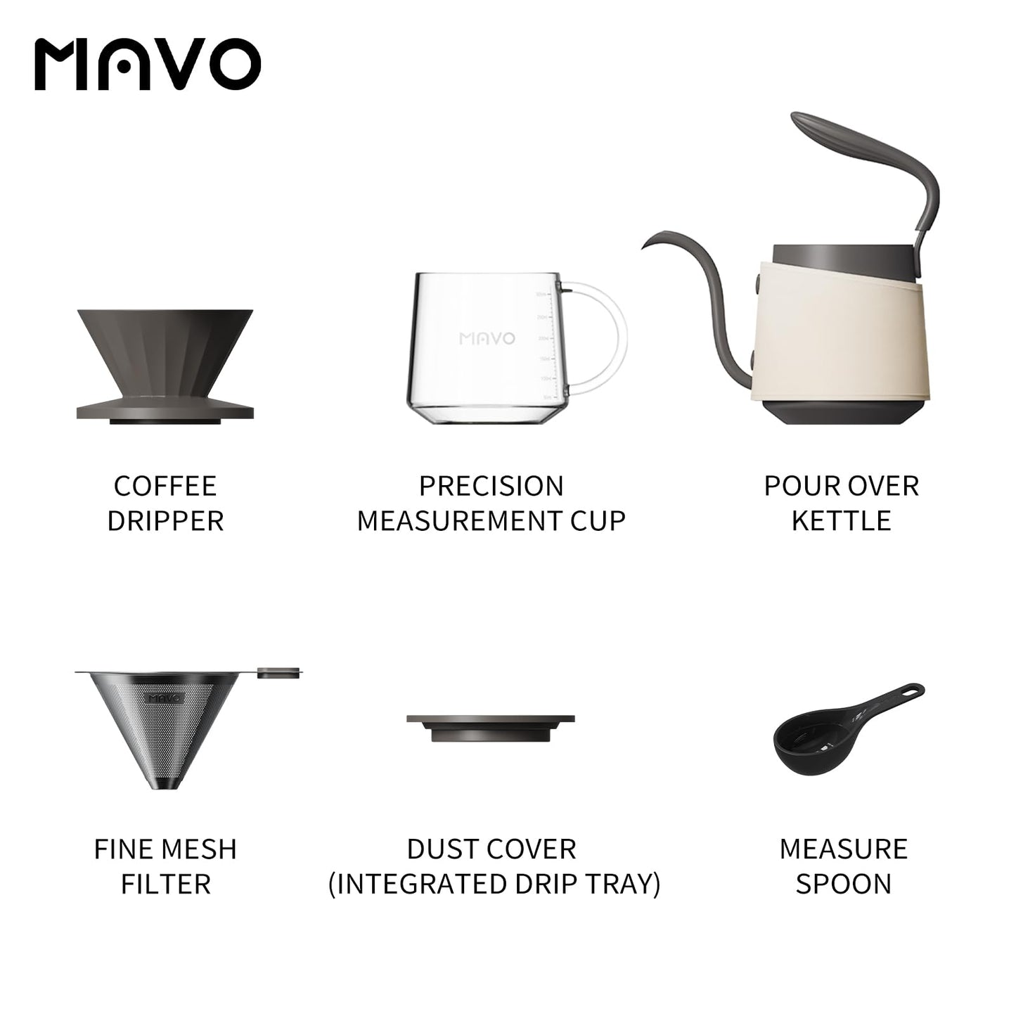 Pour Over Coffee Maker Set, Pour Over Kettle, Coffee Dripper, Glass Coffee Server with Scale, Stainless Steel Filter (Grey)