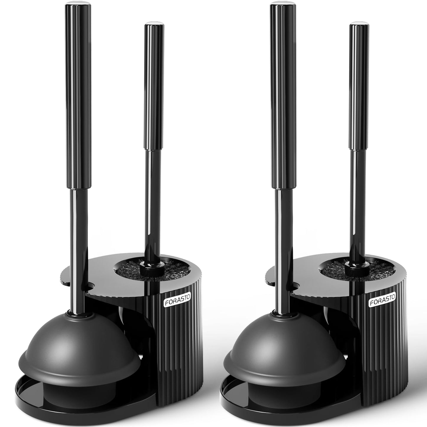 FORASTO 2Pack 2 in 1 Toilet Brush and Plunger Set, Extended Handle Plunger,Toilet Bowl Brush Plunger Set,Bathroom Cleaning Tools,Toilet Brush Plunger Combo,Cleaning Supplies，Bright Black(19.9inch)