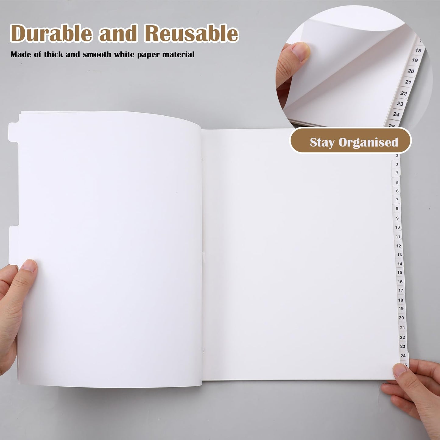Yeaqee 1-200 Numbered Tab Dividers Un-Punched Letter Size 8.5 x 11 Inch Paper Page White Binder Index Dividers for Office Documents Files (White,1 Set)