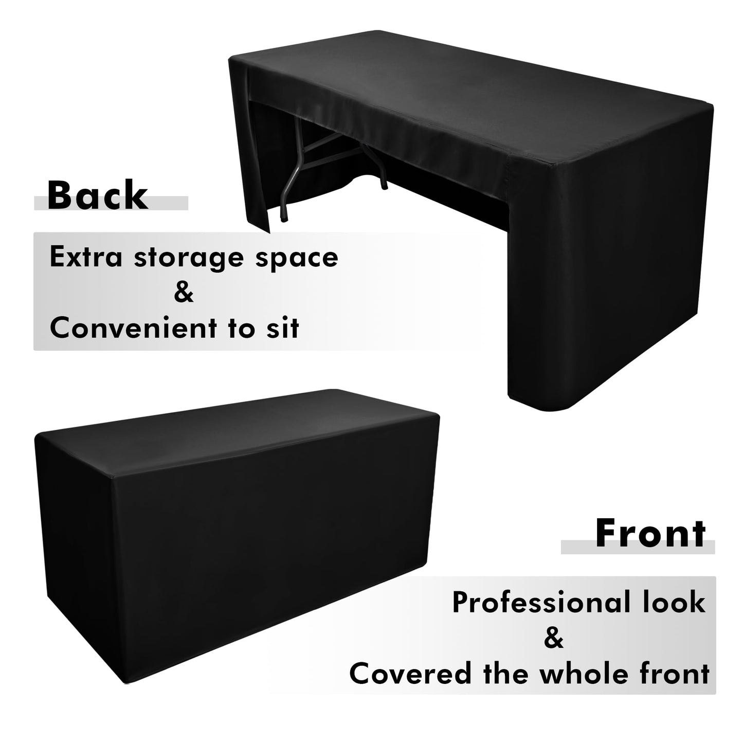 Nasitos 2 Pack Black Tablecloth for 8FT Trade Show Table Covers-Open Back Folding Tablecloths Washable Fabric and Wrinkle Resistant Table Covers for Craft Show, Display Table, Parties, Birthday