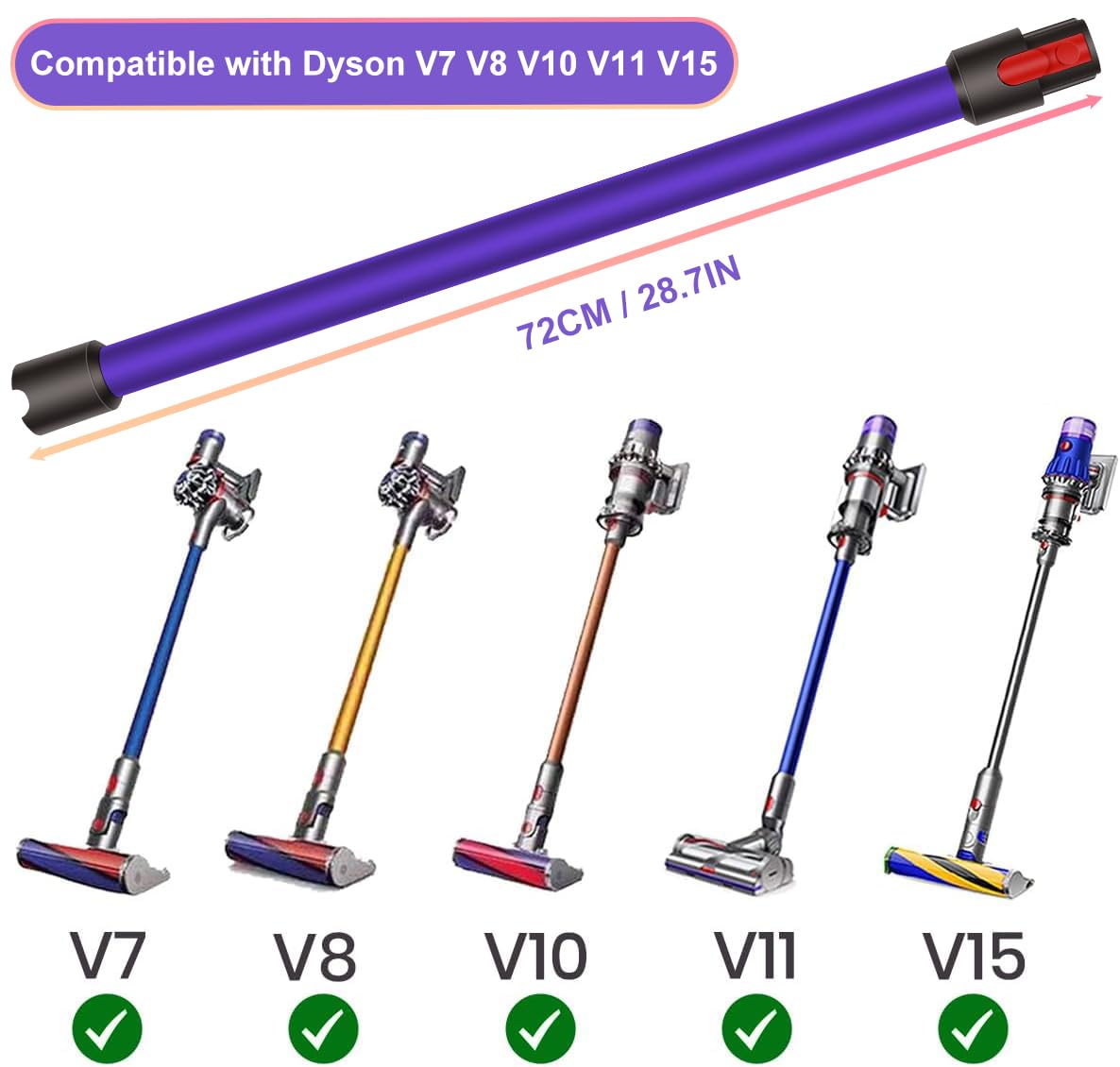 Pulyibo Extension Wand for Dyson Tube, Replacement Parts for Dyson Stick V15 V11 V10 V8 V7 Vacuum Cleaner, Replacement Wand Quick Release Wand 28.5 IN (Purple)