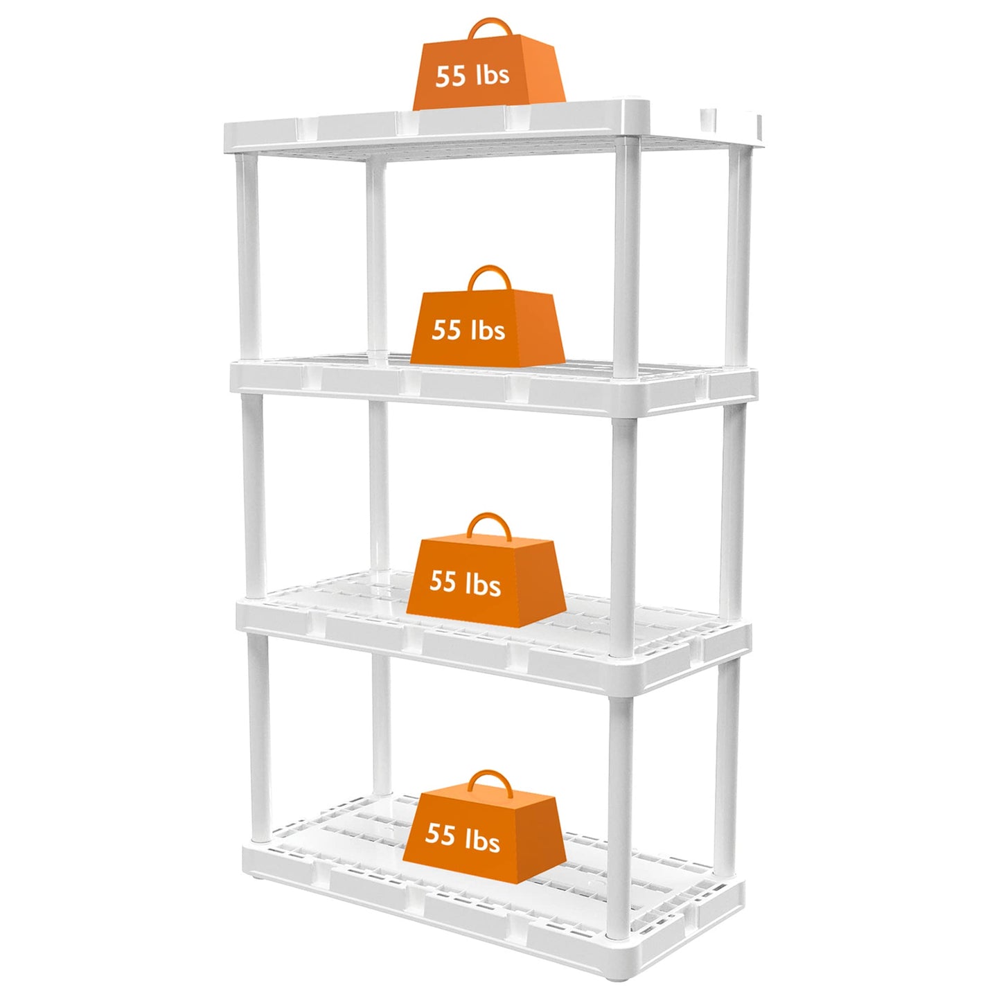 Gracious Living 2 Pack Light Duty Storage Shelves, Knect-A-Shelf 4-Shelf Ventilated Shelving Rack Organizer for Home, Garage, Basement & Laundry, White