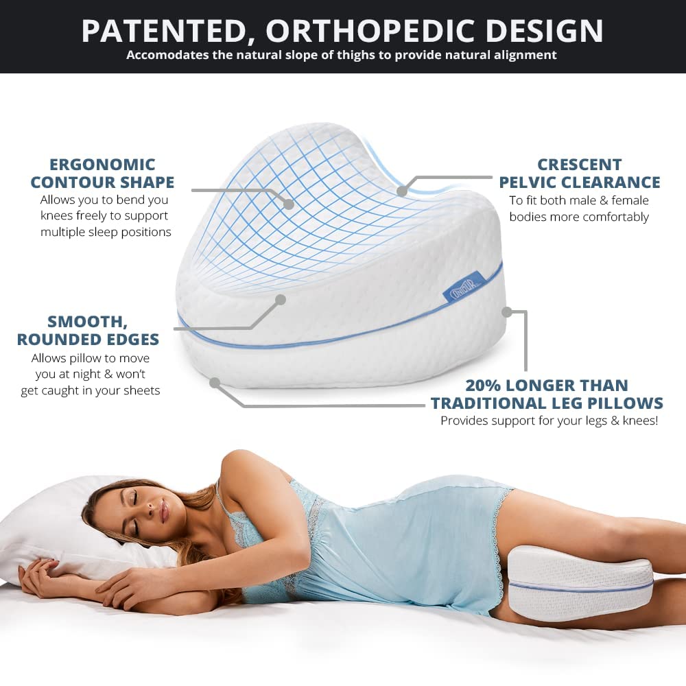 Contour Legacy Cool Leg & Knee Foam Support Pillow for Side Sleepers Soothing Relief for Back, Hips, Knees, Joints, Nerves & Muscles