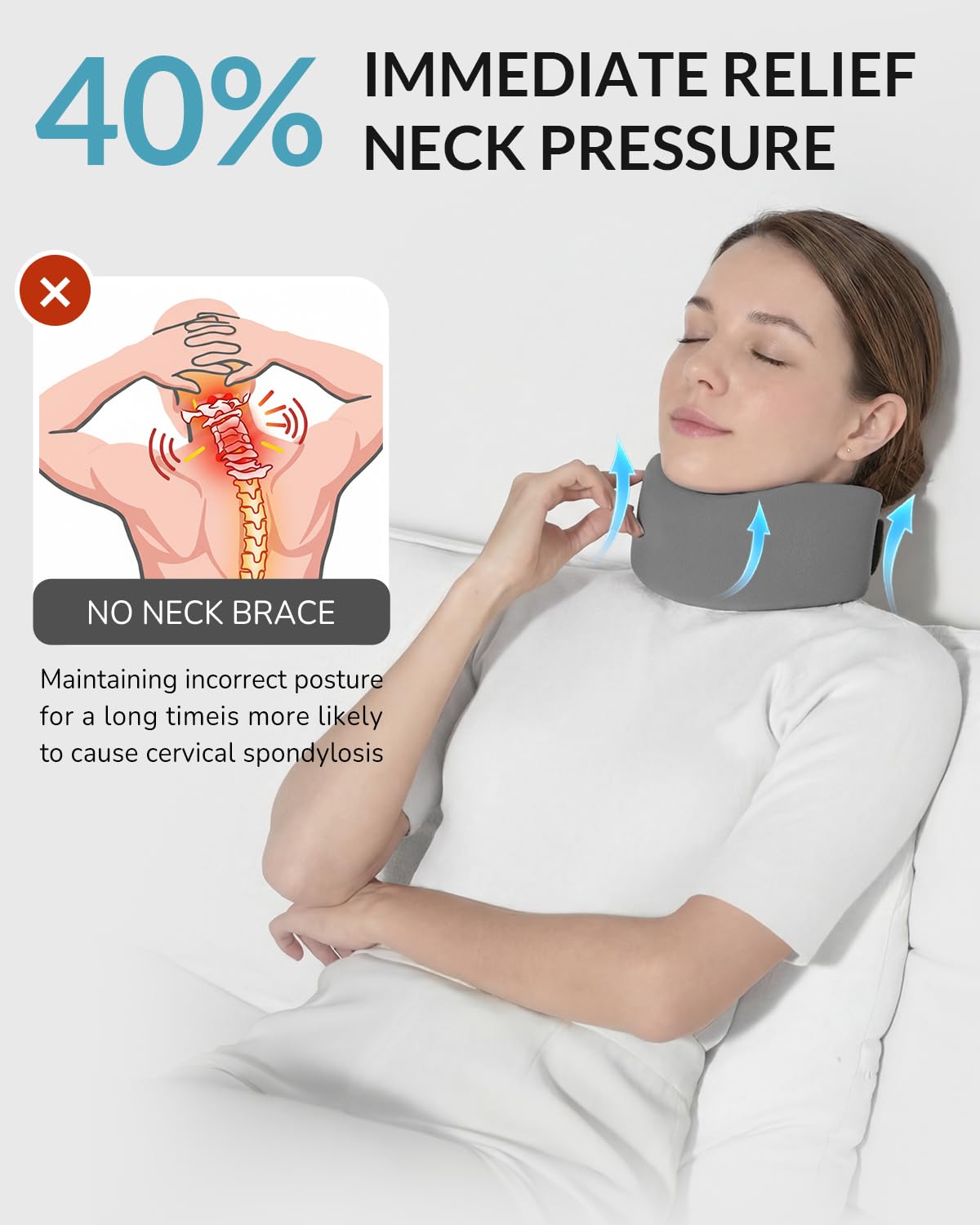Neck Brace - Memory Foam Neck Brace for Neck Pain and Support, Adjustable Cervical Collar Keep Vertebrae Stable, Relief of Cervical Spine Pressure, Ideal for Travel, Workers & Neck Injury Recovery
