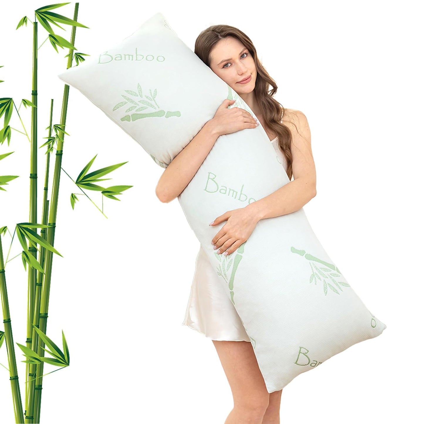 Primesoft Body Pillow for Adults, Memory Foam Long Pillow for Side Sleeper, Fluffy and Firm Full Body Pillow with Removable Pillowcase,Adjustable Filling,20×54 Inch,Green