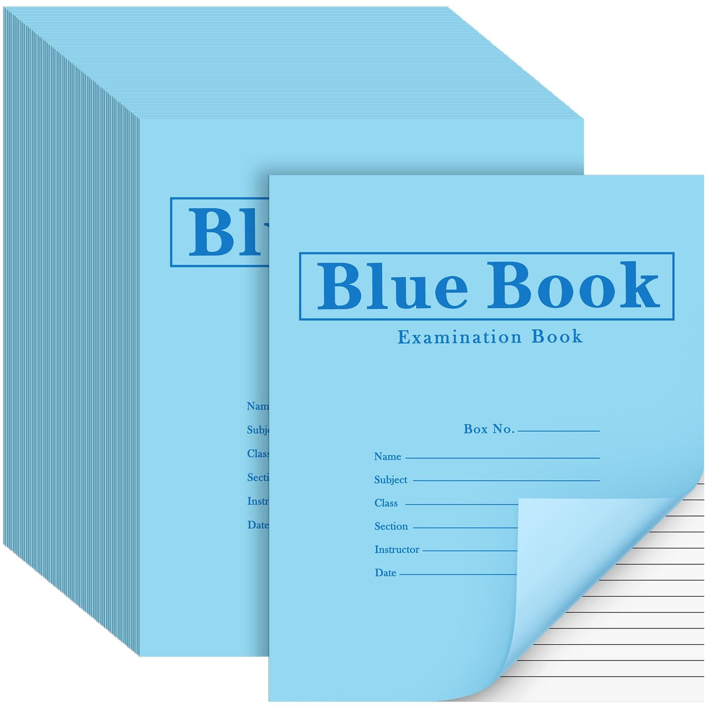 Skyygemm 100 Pack Exam Blue Book, Blue Test Book, 8.5" x 7", 8 Sheets 16 Pages, Wide Ruled Saddle Stitched Examination for School Office Home Business