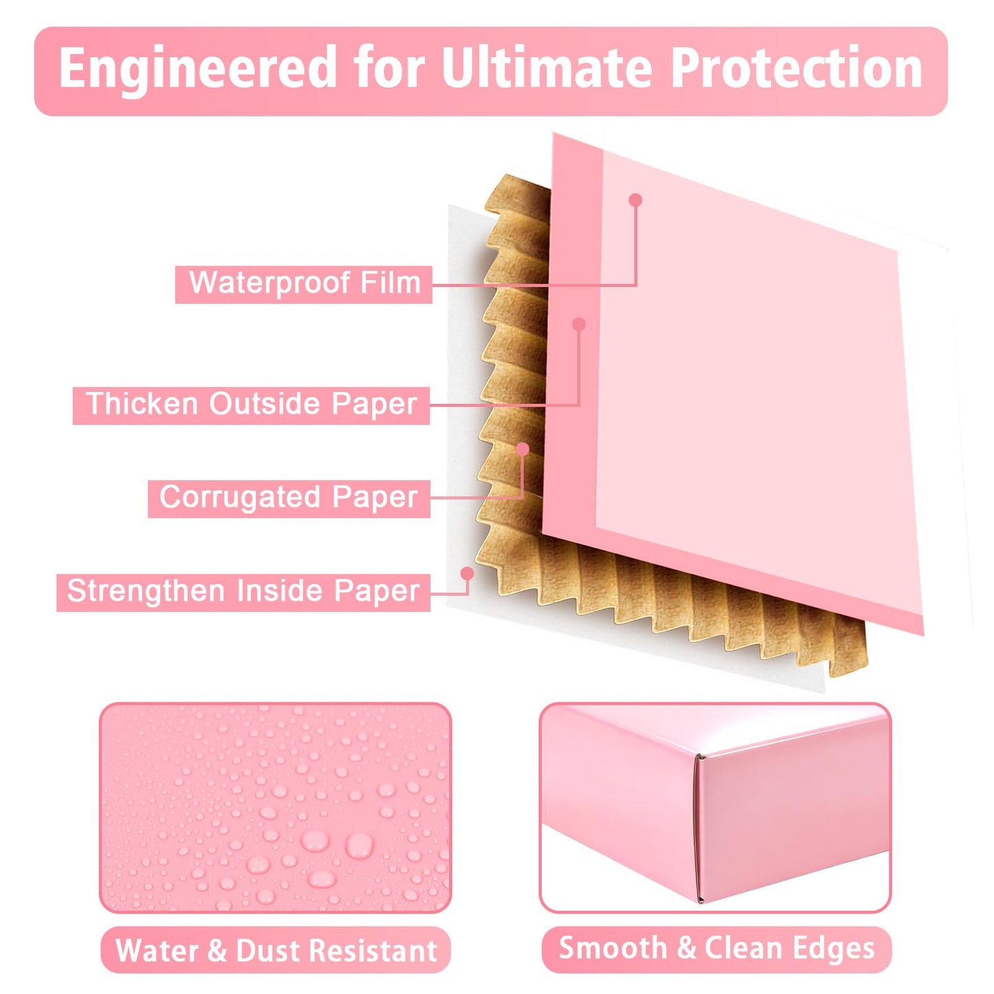 DERZIFUN 7"x5"x2" Glossy Pink Shipping Boxes, 50 Pack Corrugated Cardboard Mailing Boxes for Small Business Packaging, Shipping Phone Cases, Stationery