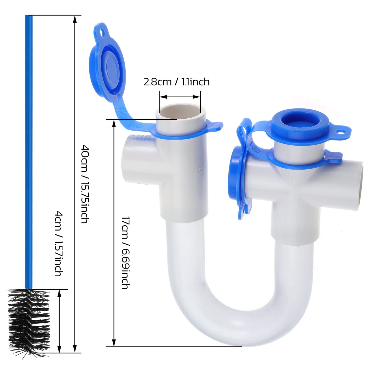 4Pack 3/4" Standard Condensate Trap with 19" Cleaning Brush PVC Transparent U Trap for HVAC Systems, Air Conditioner, Effectively Drains Condensate