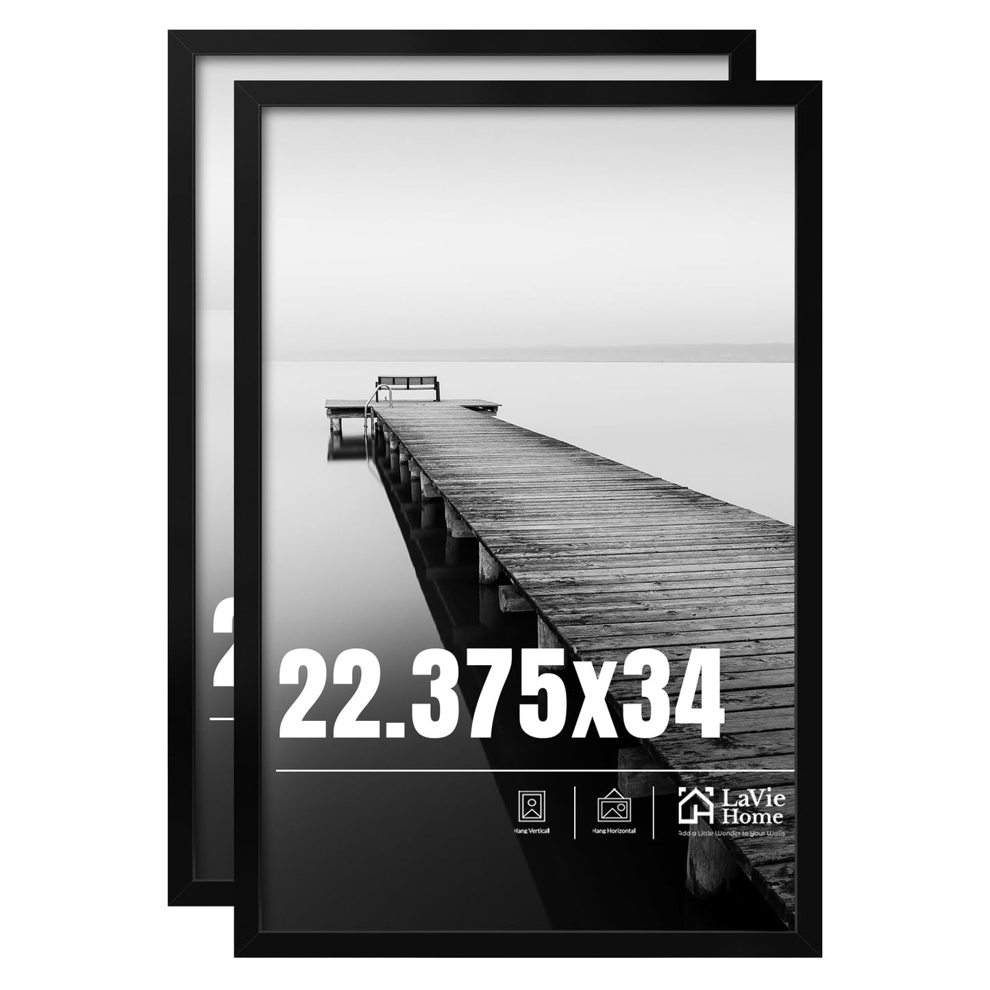 LaVie Home 22.375x34 Picture Frame 2 pack, Display Pictures 22.375 x 34 Puzzle Frame, 22.375x34 Black Photo Frame with HD Plexiglass, Display Frame for Vertical or Horizontal, Classic Collection