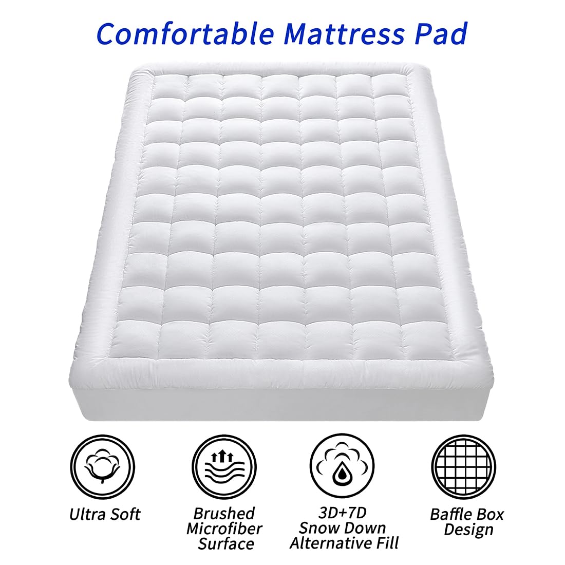 GERHOME Queen Size Quilted Fitted Mattress Pad Cover with Deep Pocket Fitted 8" - 21", Ultra Soft and Comfortable, Breathable (White, Queen)