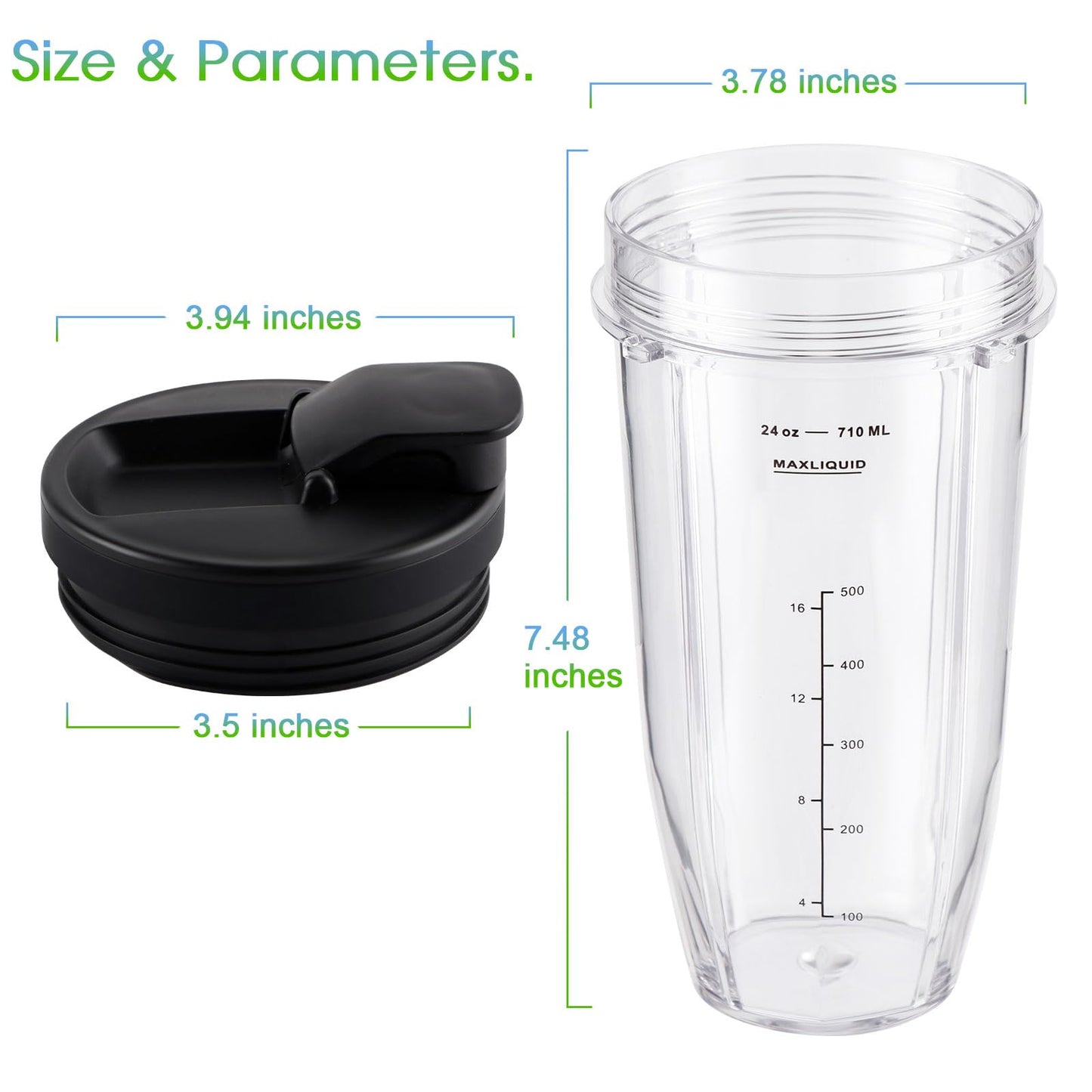 Ninja Blender Cups Replacement 24oz – Compatible with Ninja BN401, BL450, BL456, BL480, BL2012, BN751, BN801, SS101, SS151 – 3 Pack with To-Go Lids