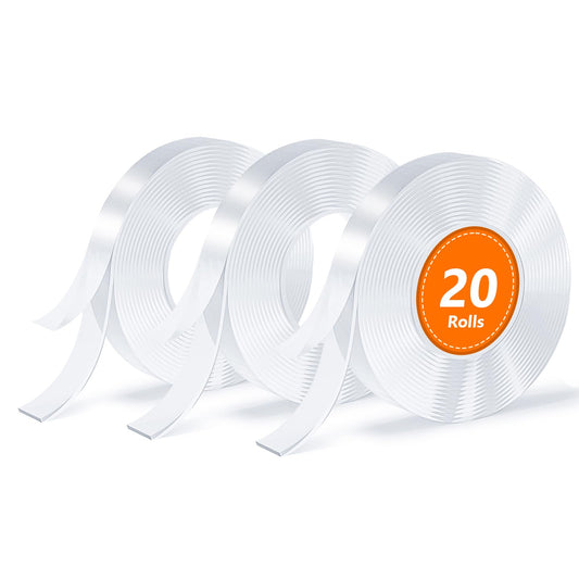 SUTOUG 20 Rolls Double Sided Tape, Nano Tape, Transparent Adhesive Tape, Traceless Adhesive Tape, Removable, Washable, Reusable, Suitable for Carpets, Photo Walls, 9.85 Feet Per Roll