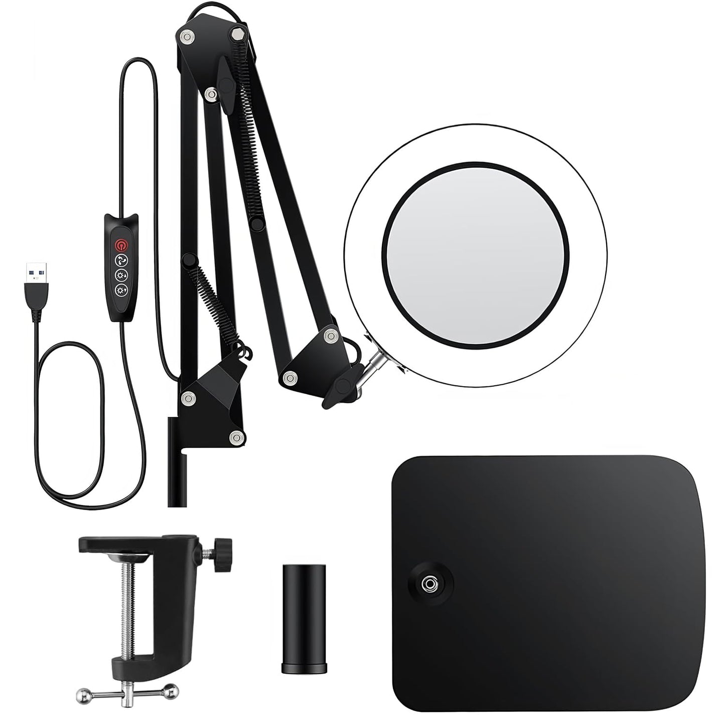 15X Real Glass Lens Magnifying Glass with Light – 3 Color Modes & Adjustable Brightness, Hands-Free Magnifier with Metal Base & Clamp for Crafts, Repair, Reading, Sewing, Painting & Close Work