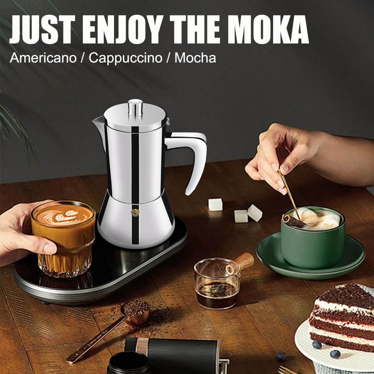 DITOSH 12 Cup Thickened 304 Stainless Steel Moka Pot Stovetop Espresso Maker Cafeteras Italian Percolator Espress Makers Capable Greca Mocha Coffee Machine for Induction Home and Camping 600ml 20oz
