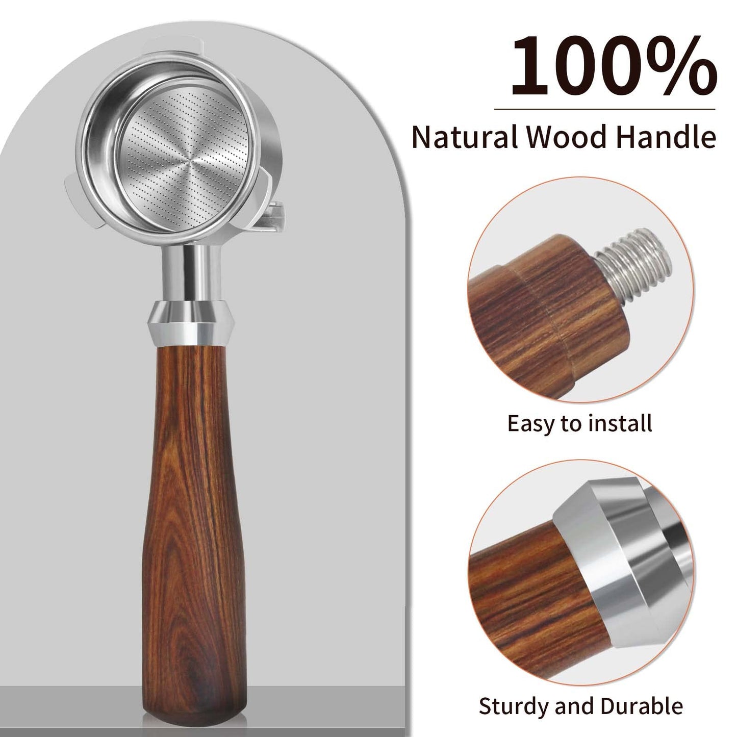 54mm Portafilter Compatible with Breville BES870/878/880/876 Series,Espresso Double Spouts Portafilter with 3 Ear & Stainless Steel Basket(Walnut)