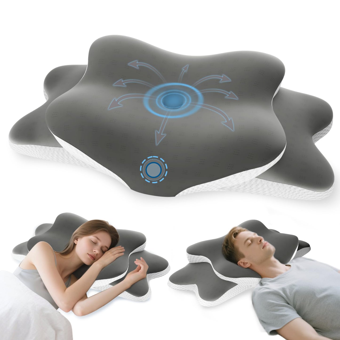 Cervical Neck Pillow for Neck and Shoulder Pain Relief, Memory Foam Pillow, Ergonomic Contour Side Sleeper Pillows, Soft Cooling Orthopedic Pillow for Side Back Stomach Sleepers (Grey)