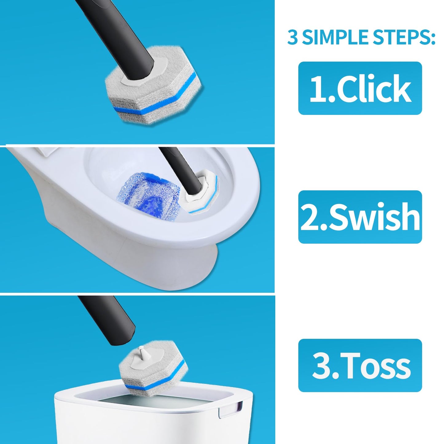 Disposable Toilet Brush with 50 Wand Cleaner Refills Pads，Wall Mounted Toilet Bowl Holder Set，Toilet Cleaning System Starter Kit，Bathroom Cleaning System for Sink Bathtub Wash Basin