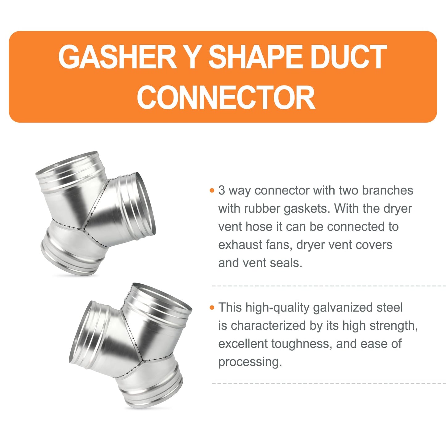 GASHER Duct Splitter 3 Way 6 inch Duct Hose Connector, Y Shape Duct Splitter, for Dryer Vent, Extractor Fan, Galvanized Steel Duct