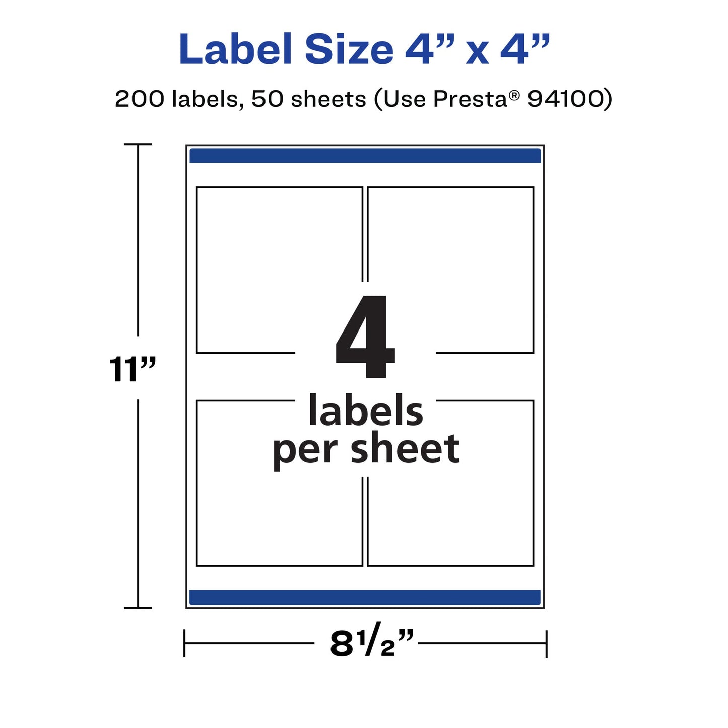 Avery Printable Durable White Square Labels, Sure Feed Technology, 4" x 4", Waterproof Labels, Laser & Pigment-Based Inkjet Compatible, 200 Total, Great for Product Branding, Marketing, and More