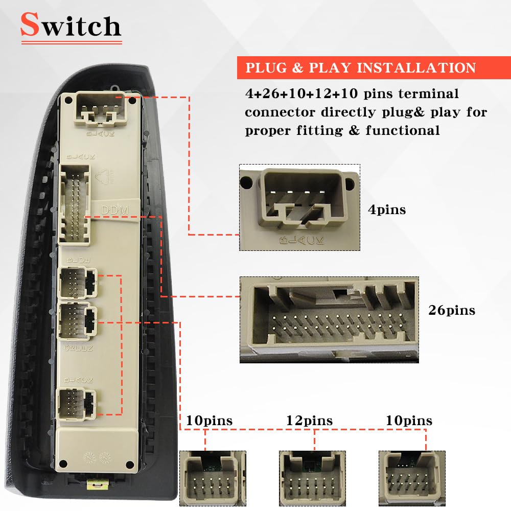 15883318 Front Driver Side Power Window Switch and Bezel Driver Side W/0 NO Folding Mirror Compatible with 2003-2007 Chevy Silverado & GMC Sierra 1500/2500/3500, Replaces# DWS-226, 920-023