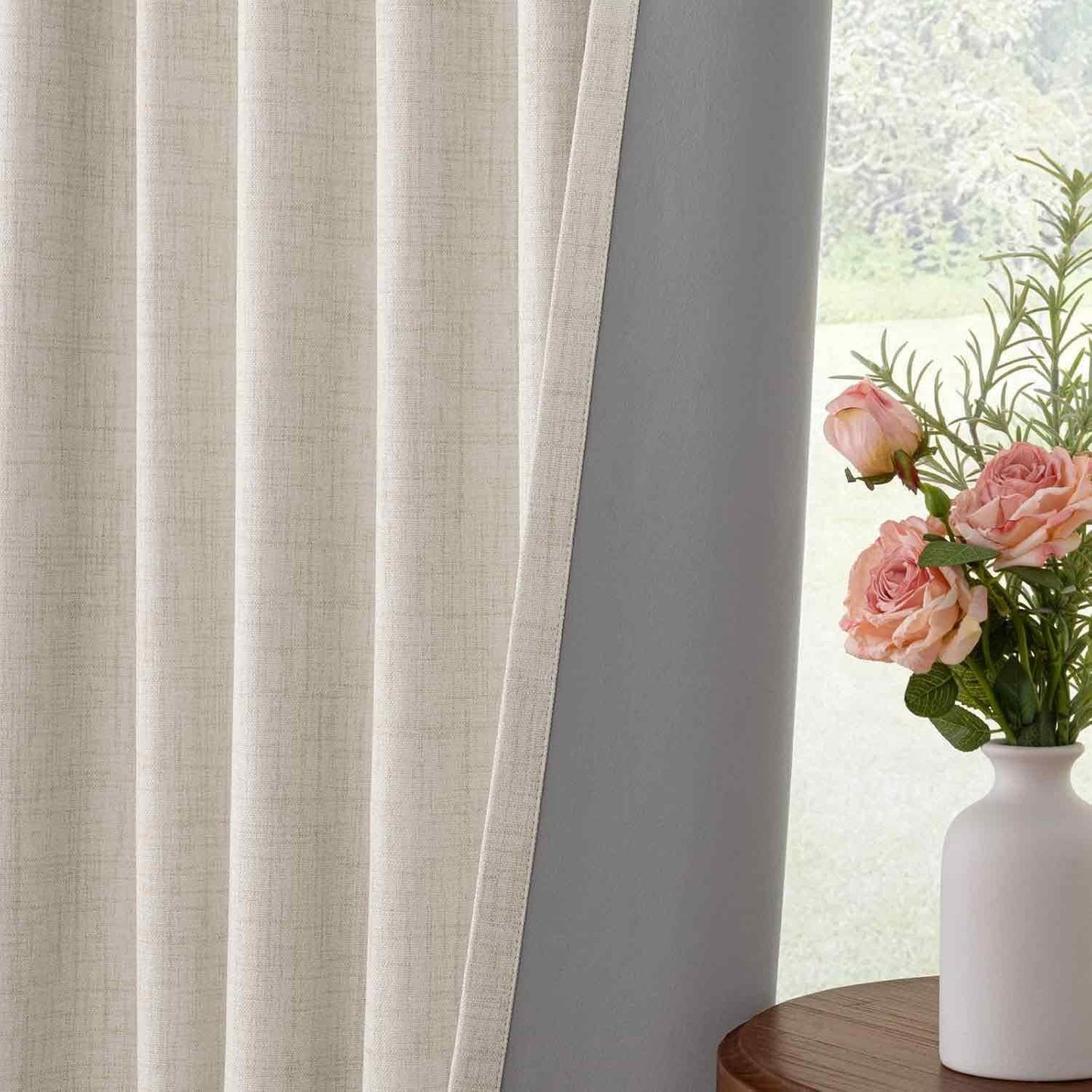 INOVADAY 100% Blackout Curtains 90 Inches Length 2 Panels Set, Back Tab/Rod Pocket Linen Black Out Curtains for Bedroom, Thermal Insulated Window Drapes - Cream, W50 X L90