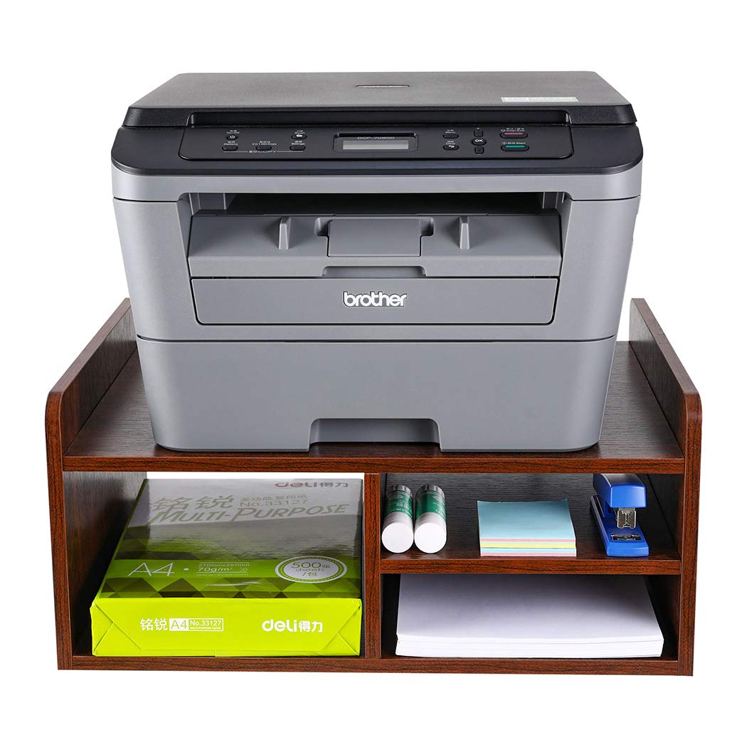 PAG Desktop Printer Stand with Storage, Paper Storage Holder Rack for Desk, Wooden Printer Organization for Home/Office, Retro Brown