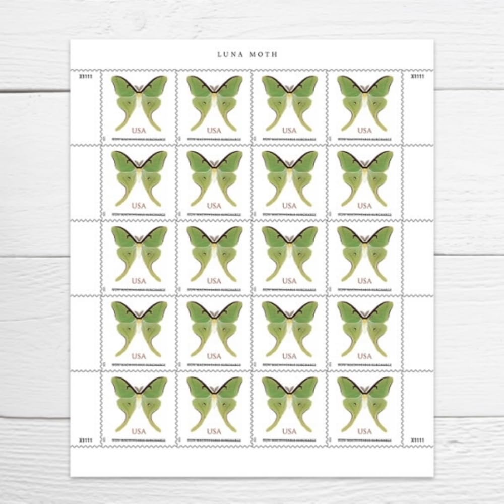 United States Postal Service Luna Moth 2025 (Sheet of 20) Non-Machineable Surcharge Rate for Square Envelopes First-Class Mail Forever Postage Stamps