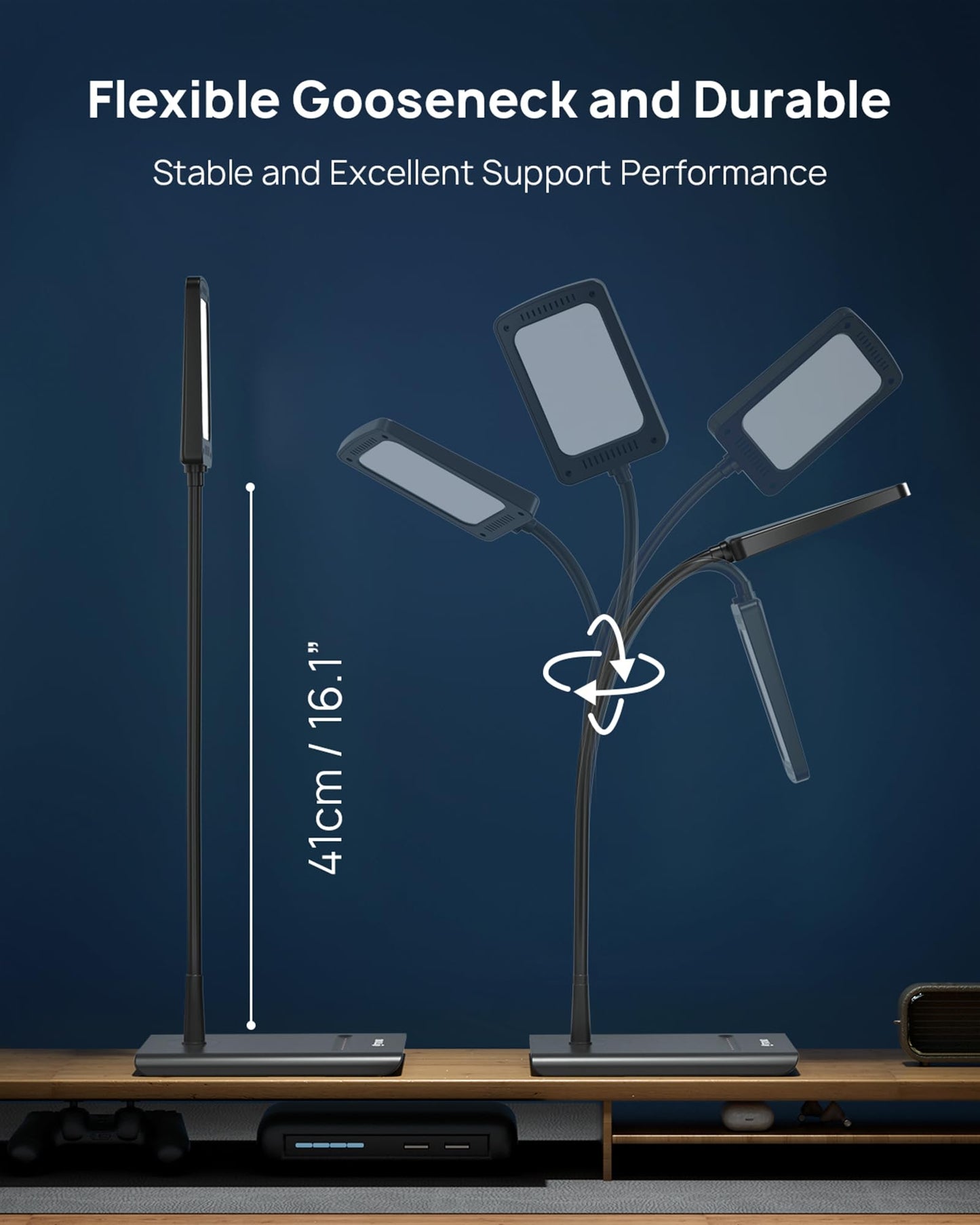 TROND Desk Lamp, Bright Dimmable Eye-Caring Table Lamp, 3 Color Modes 7 Brightness Levels, Flexible Gooseneck, Touch Control, Memory Function, Desk Light for Home Office Dorm Room Essentials, Black