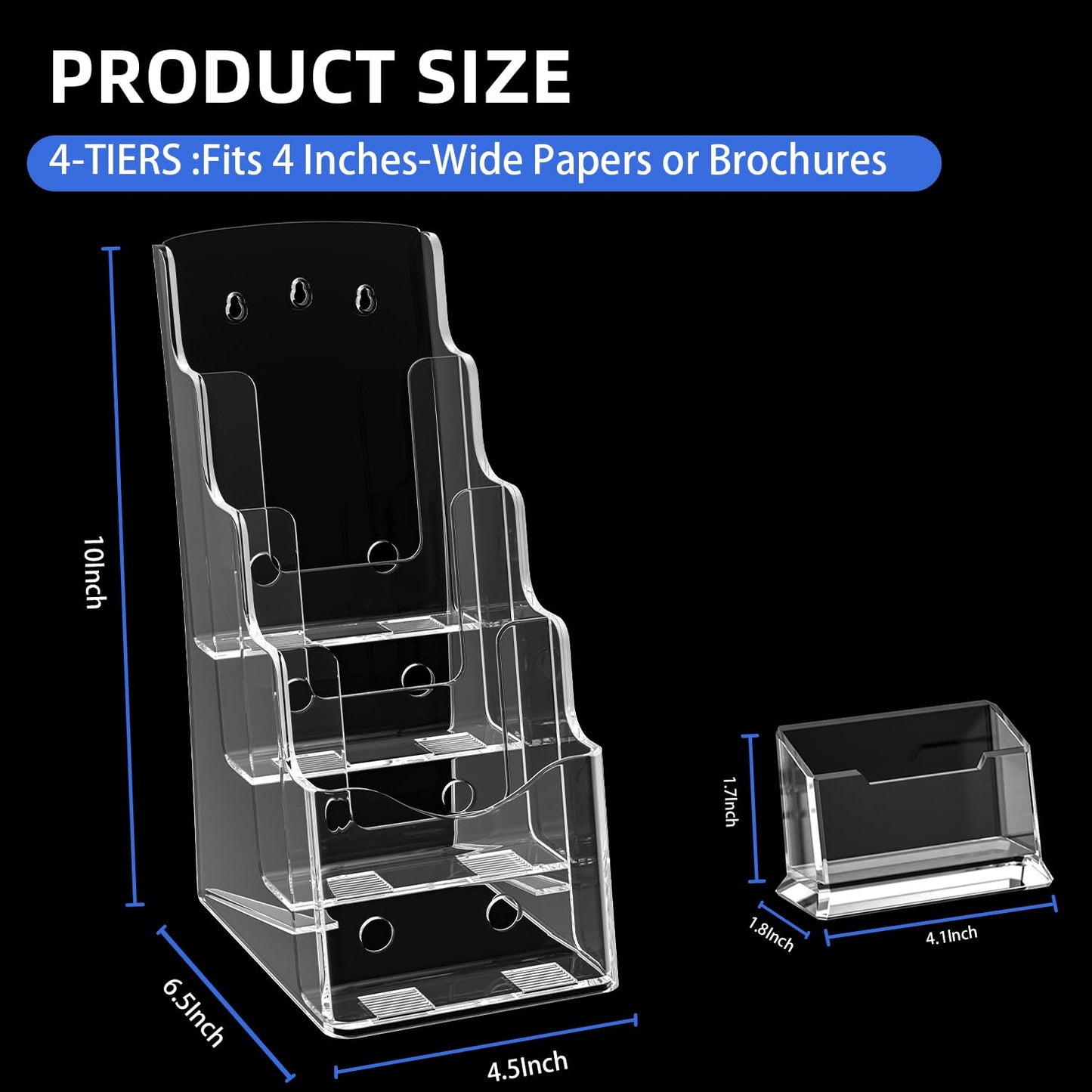 Nellvita 4 Pcs Acrylic Brochure Holder, 4 x9 Inches Flyer Holder, 4 Tier Clear Pamphlet Holder, 4 Inch Wide Magazine Literature Organizer Holder, Brochure Display Stand, for Wall Mount or Desktop Use