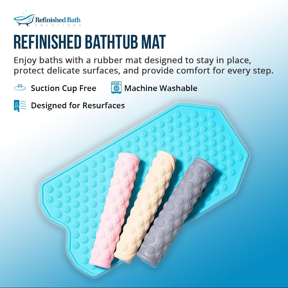 The Original Refinished Bathtub Mat - No Suction Cup Bath Mat, Designed for Textured and Refinished Bathtubs Made of Rubber Not Cheap Plastic, Great for Children and Elderly (White)
