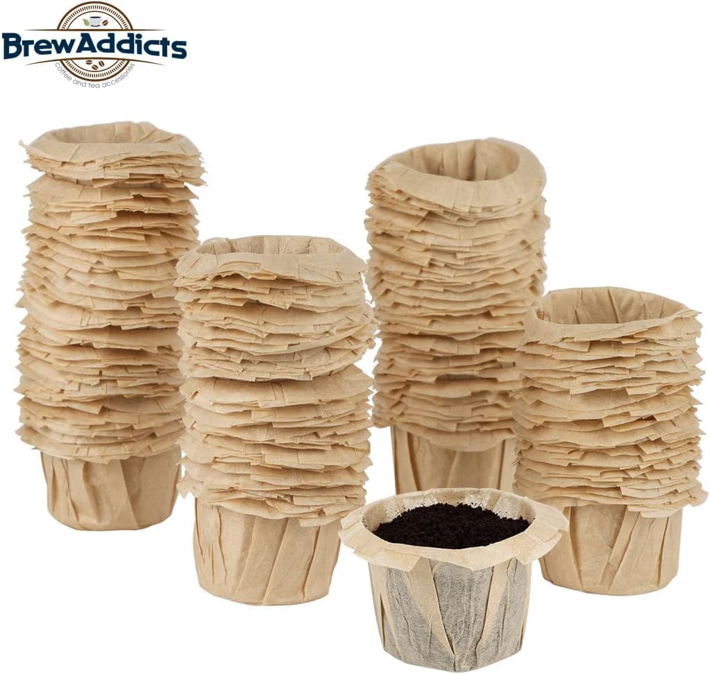 Brew Addicts 600 Paper Coffee Single-Use Filters, Brown, All-Natural & Unbleached for Keurig Brewers and Compatible with K-Cup Pods 1.0 & 2.0 Models, Disposable filters