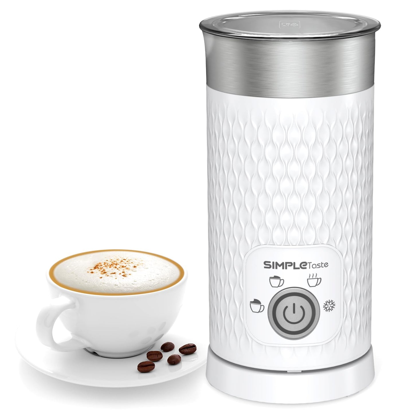 SIMPLETASTE Milk Frother, 4-in-1 Electric Milk Steamer, Automatic Warm and Cold Foam Maker and Milk Warmer for Latte, Cappuccinos, Macchiato, Hot Chocolate