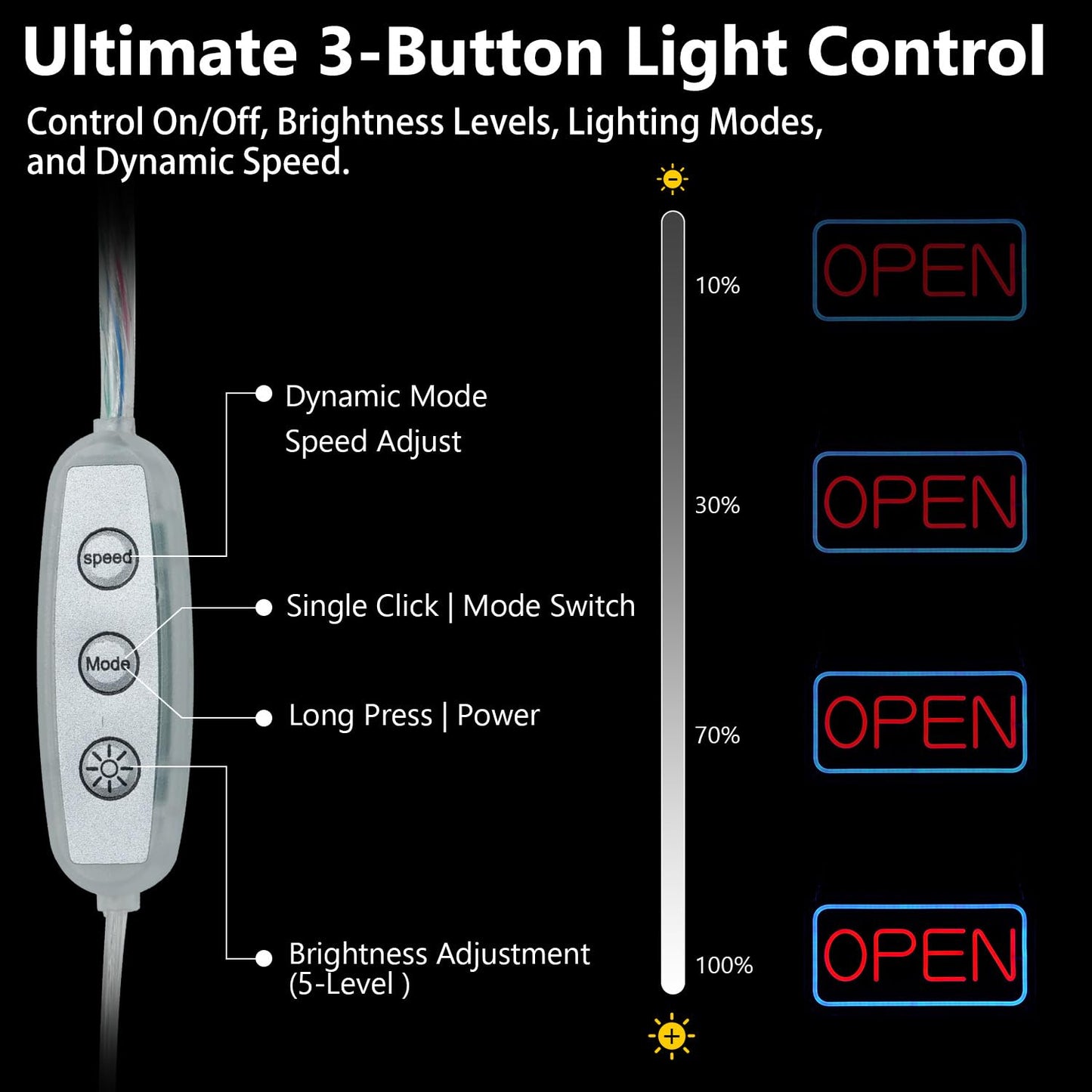 iDecoMart 16 Inch LED Open Sign, Ultra Bright 5 Modes Neon Open Sign with 5 Levels Dimmable, USB & Battery Powered Light Up Sign for Business Window Storefront Cafe Bar