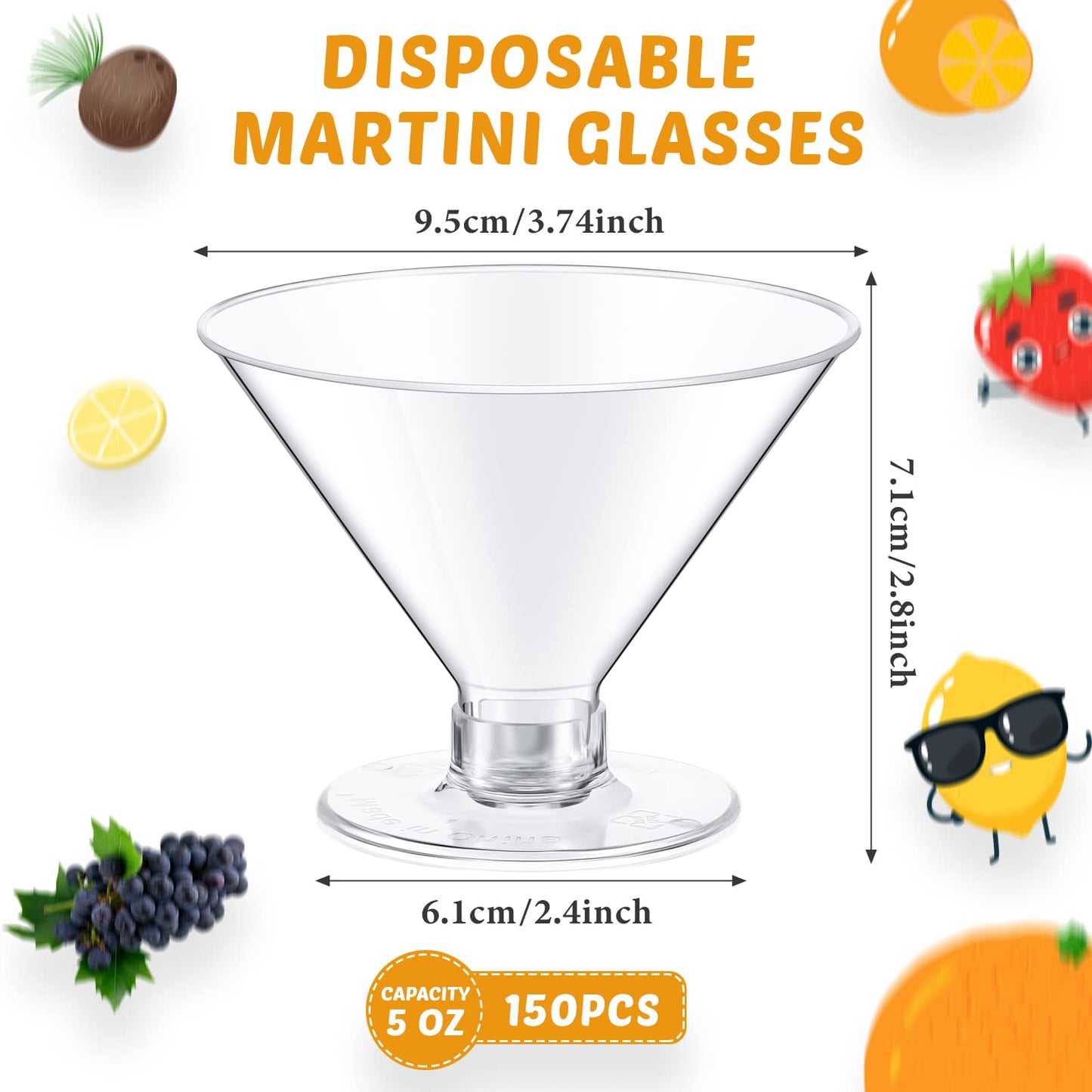 Yinkin 150 Pcs Plastic Martini Glasses Disposable Clear Cocktail Dessert Parfait Glasses Unbreakable Mini Martini Cups for Wedding Party Bowl Wine Ice Cream (5 oz)