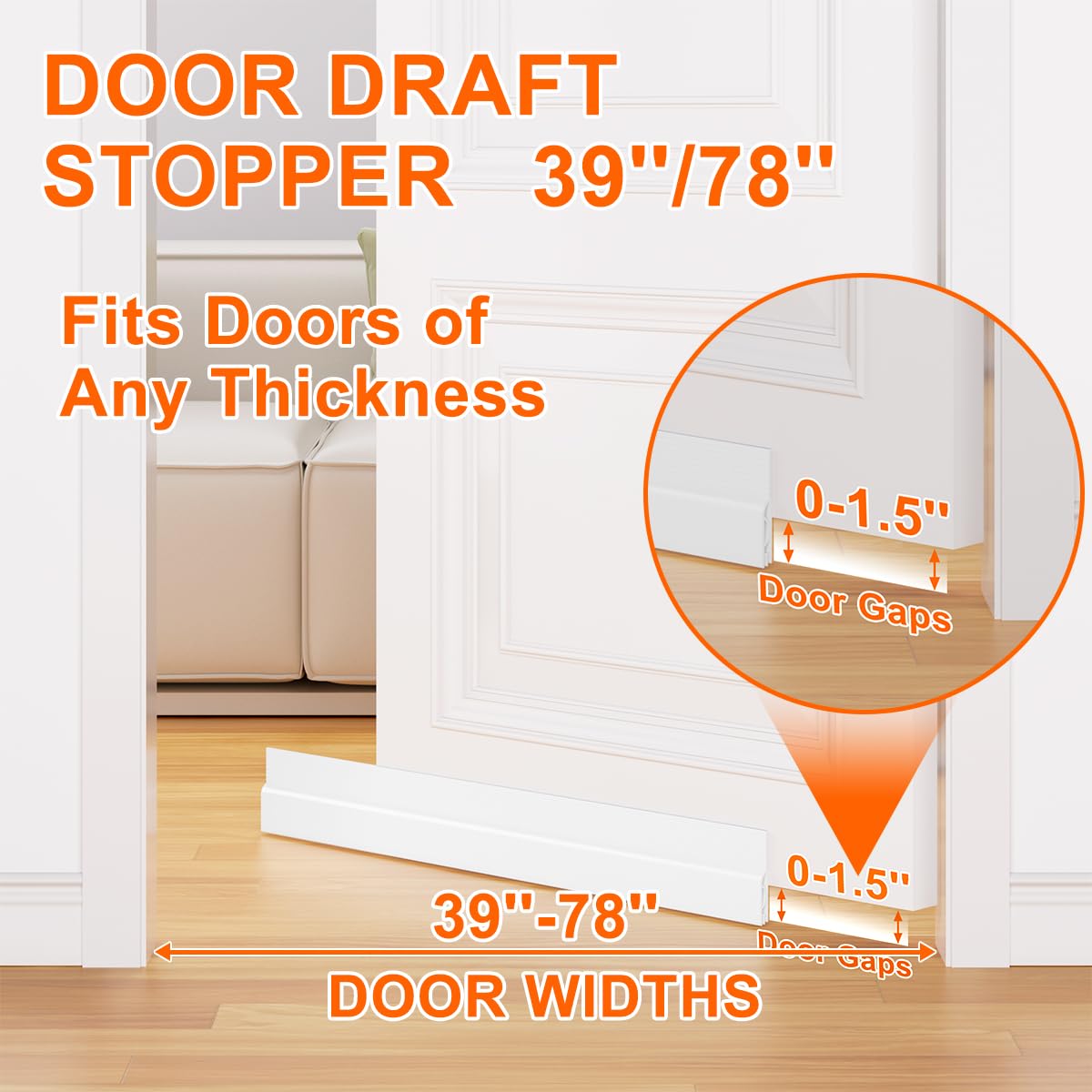 Ormein 5Pack Door Draft Stopper,39" Adjustable Door Sweep Weather Stripping Bottom Seal,Blocks Cold Air, Noise, Dust & Light for Interior & Exterior Doors,Easy Install Draft Blocker Gap Filler