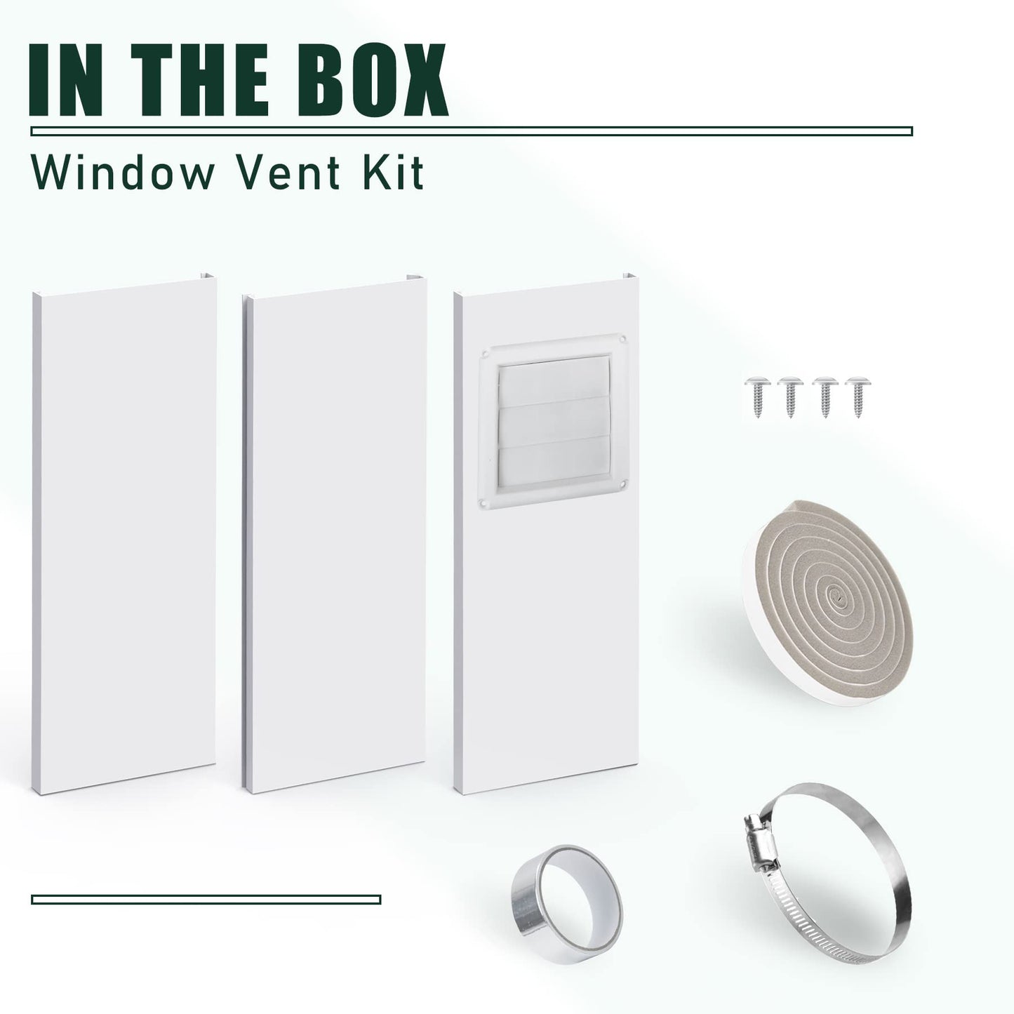 Flehomo Dryer Vent Window Kit, Include Dryer Vent Cover with Moving Flaps, Dryer Vent Kit for 4" Diameter Dryer Hose, Adjustable Window Vent Kit for Sliding Windows with Insulating Aluminum Seal Tape