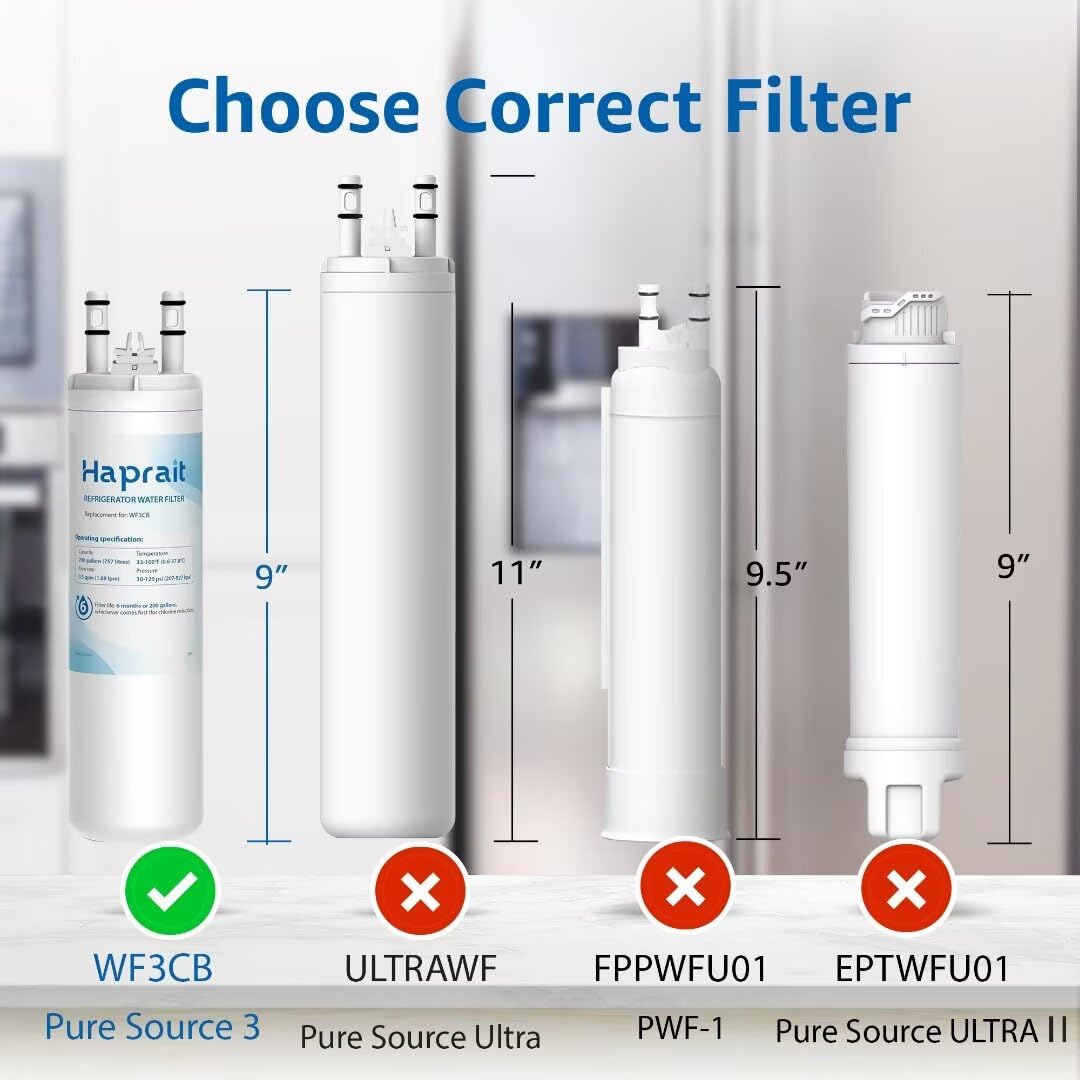 WF3CB Water Filter Replacement, HP006 Compatible with Frigidaire WF3CB, Pure Source 3, WF425, 706465, 242069601, 242086201, 242017800, Height 9 inches, 2 Count