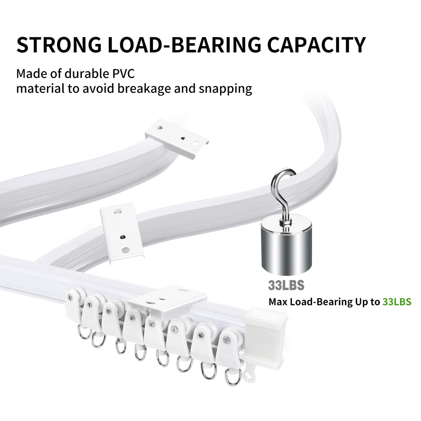 JIHXYER Flexible Bendable 16.4ft (5m) Curved Ceiling Mount Curtain Track, PVC White Matte, for Home, Office, RV, Bathroom