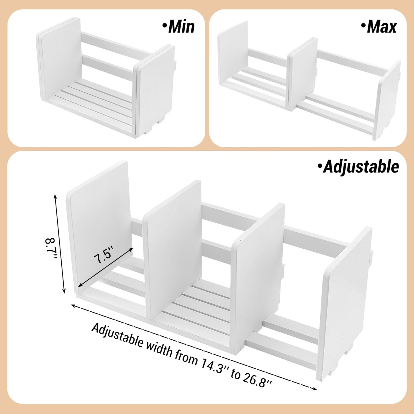 MyGift White Wood Desktop Bookshelf Organizer, Expandable Adjustable Display Shelf Book Rack