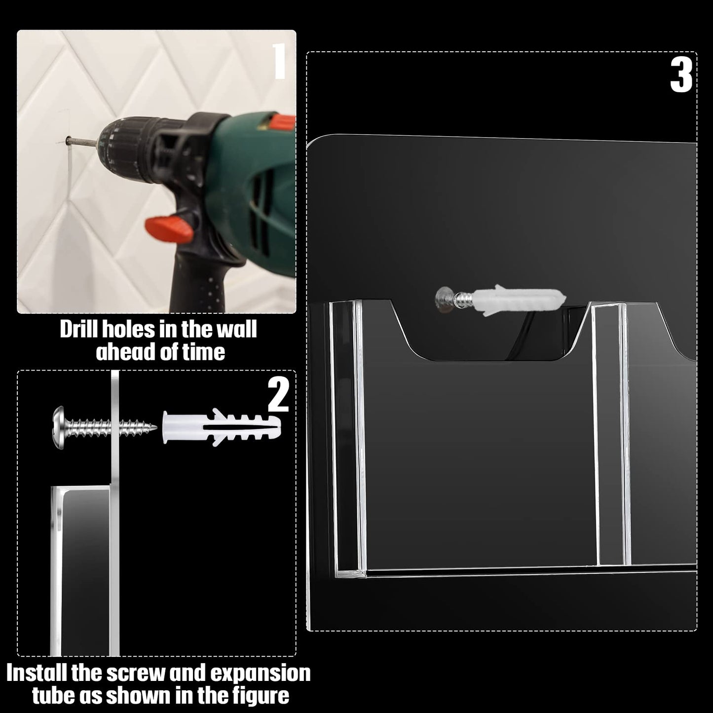 15 Pockets Clear Acrylic Brochure Pamphlet Holder Brochure Display Stand Business Tri Fold Brochure Multi Slot Holder Rack Wall Mount Pocket for Literature Menu Document Flyer Advertise Supplies