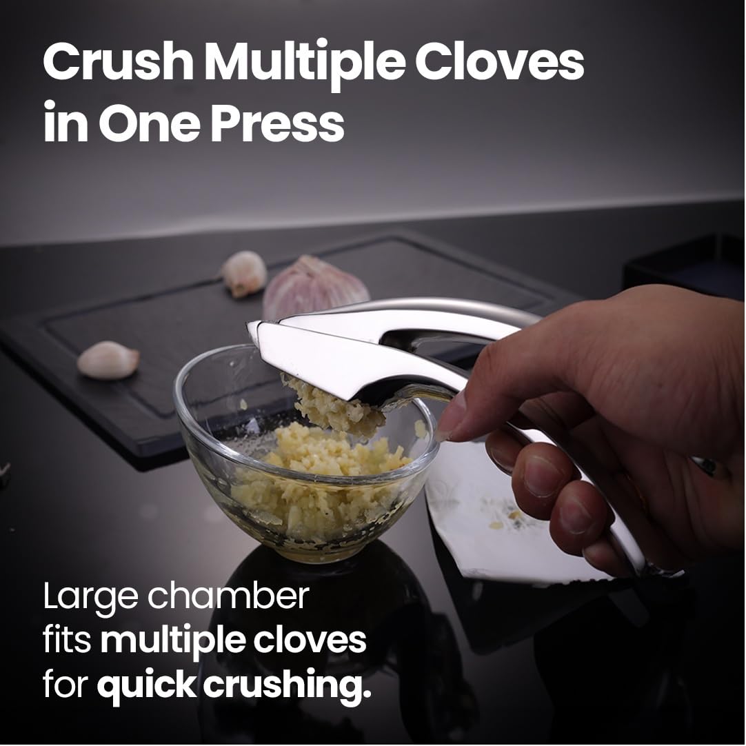 Lifetime Replacement Garlic Press Stainless Steel No Need to Peel, Detachable Handle for Fine Mincing-Premium Garlic Mincer Tool, Rust-Proof, Easy to Clean, Dishwasher Safe Garlic Crusher