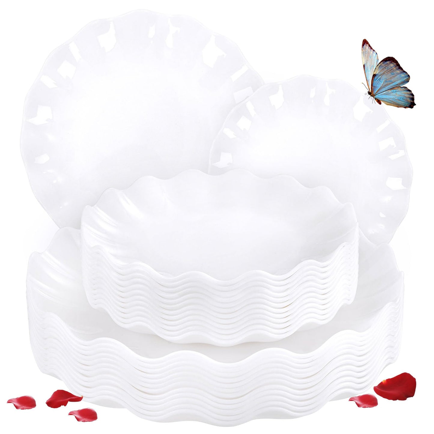 LIYH 24 Pcs White Plastic Plates Reusable - Unbreakable Party Plates, Microwave & Dishwasher Safe Camping Plate Sets Perfect for Parties, Birthday, Picnics, BPA Free (12Guests)