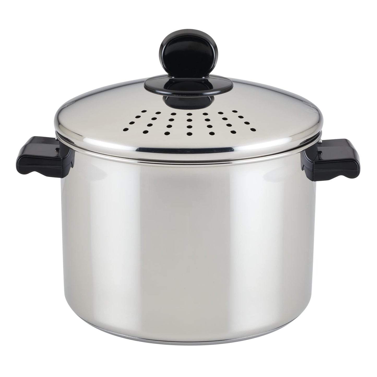 Farberware 70755 Classic Series Stainless Steel 8-Quart Covered Straining Stockpot with Lid, Stainless Steel Pot with Lid, Silver